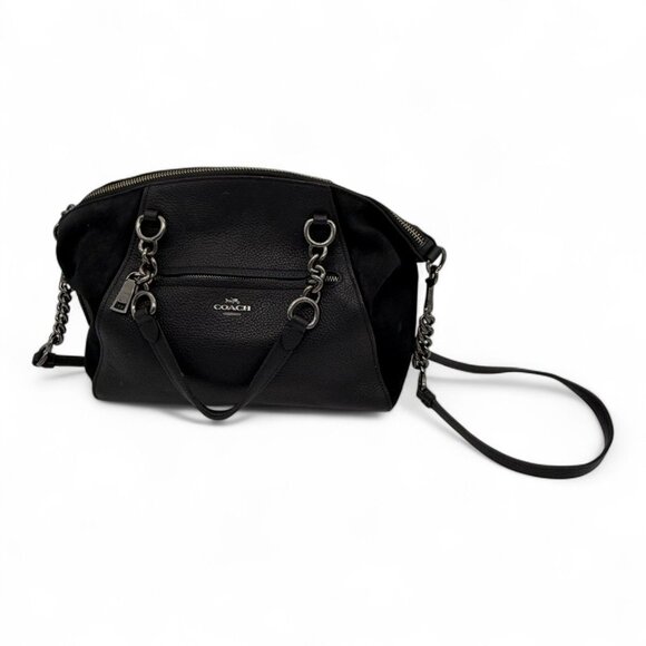 Coach Black Leather & Suede Satchel Handbag With Chain Strap & Zip Closure - Picture 1 of 8